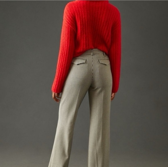 Maeve Anthro Wide-Leg Houndstooth Trousers Black/White Size 14 Petite NWT - Picture 2 of 11